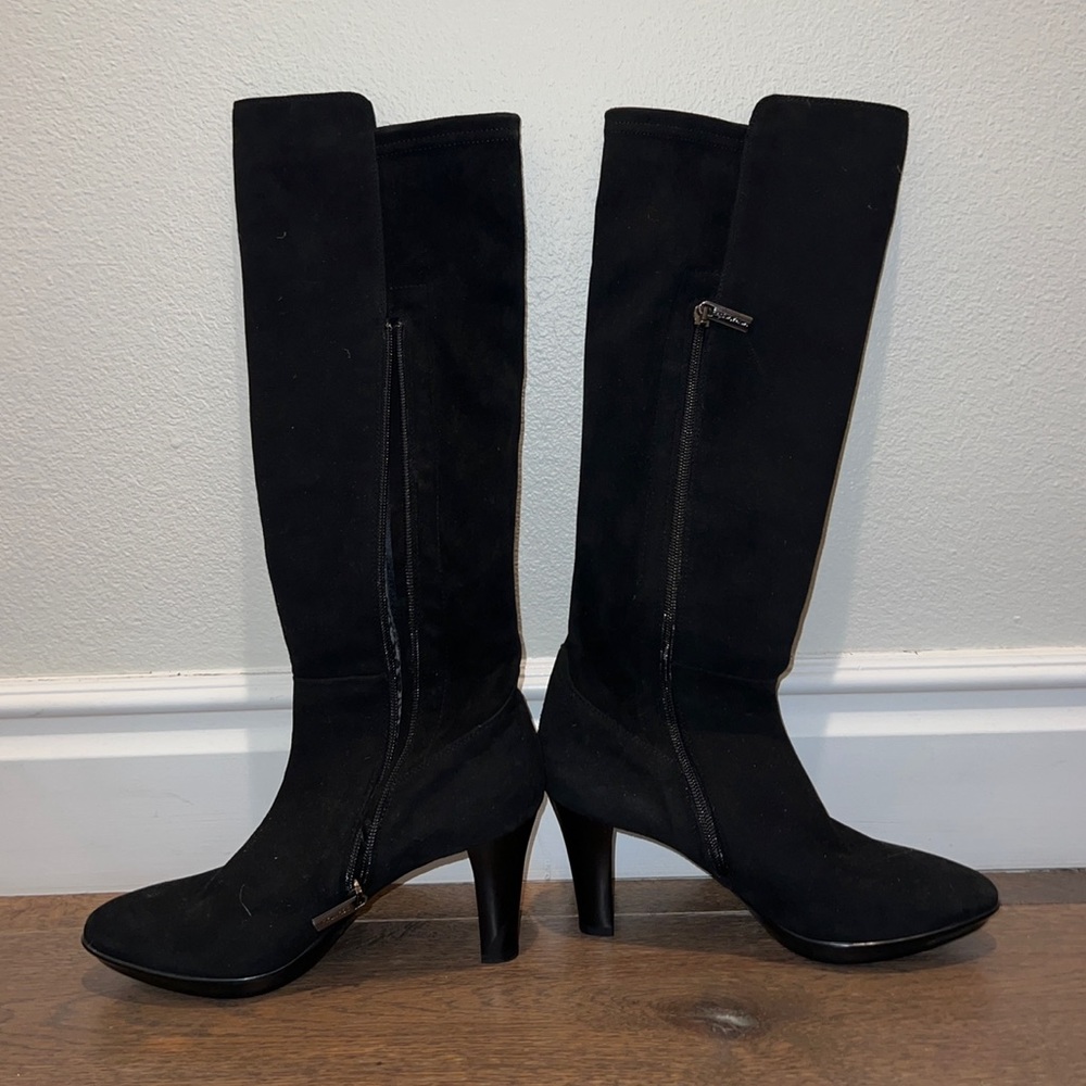 Aquatalia Black Suede Stretch Knee Boots